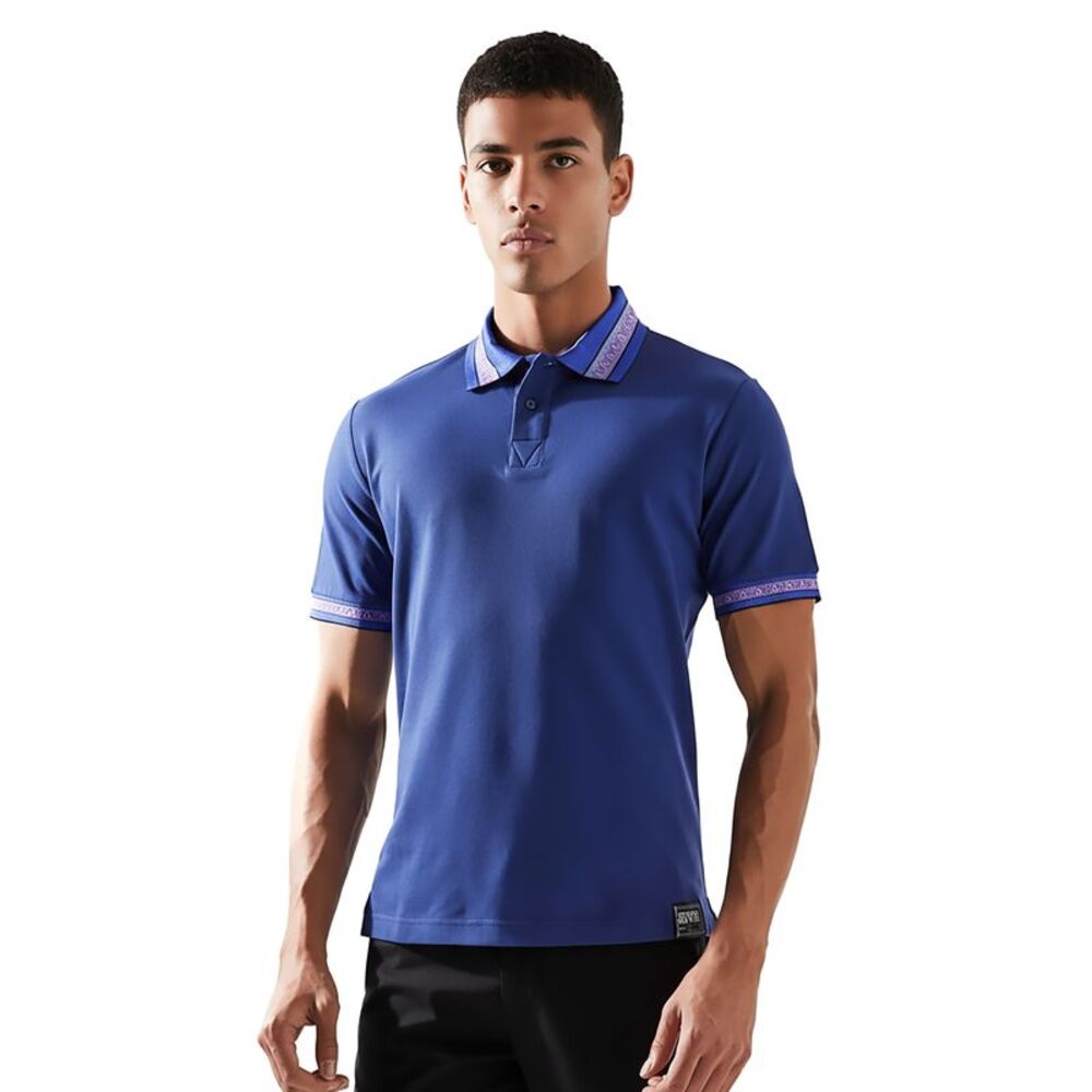 Versace Jeans Couture Steel Blue Mens Polo Shirt with Contrast Trim